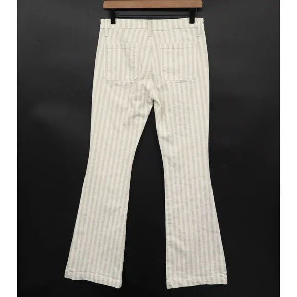Frame Women's The Anchor High Waisted Wide Leg Jeans Tan White Stripes Sz 27